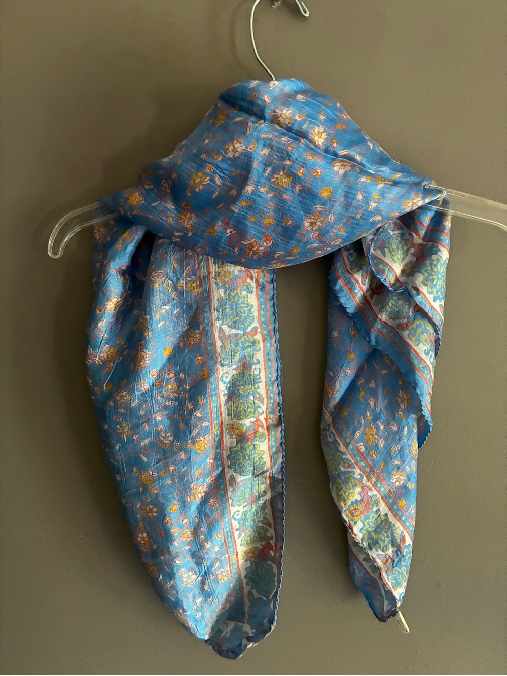 Lightweight Blue Floral 100% Pure Silk Women's Scarf